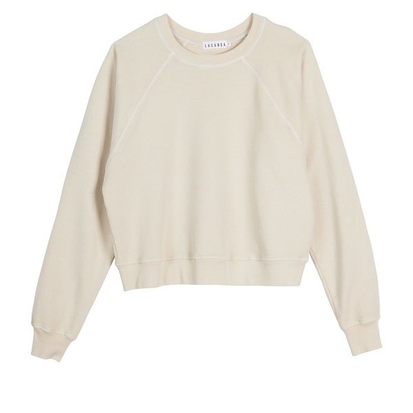 LACAUSA X Anthropologie Barb Raglan Crew Neck Sweatshirt Pullover in Sea Salt - Picture 4 of 6